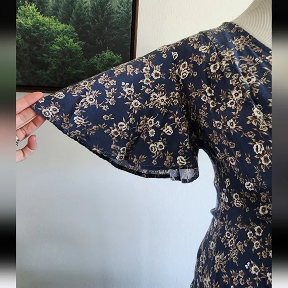 #81 Vintage All That Jazz Women's 90s Retro Blue Floral Maxi Long Dress Size M - Picture 3 of 8